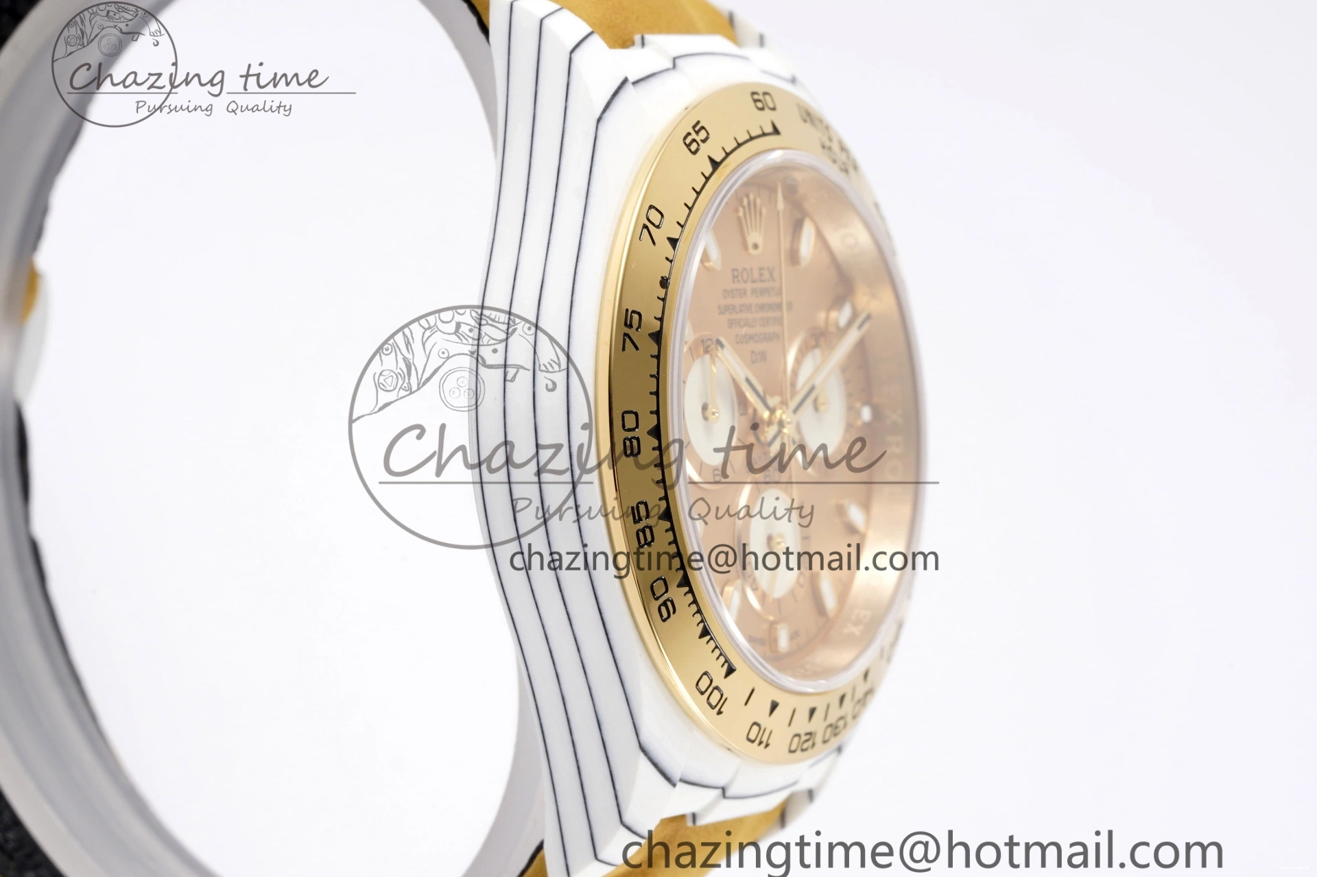Daytona Bezel Leather Strap A7750 on White DIWF YG Dial DIW Brown YG Edition Case Carbon 0430